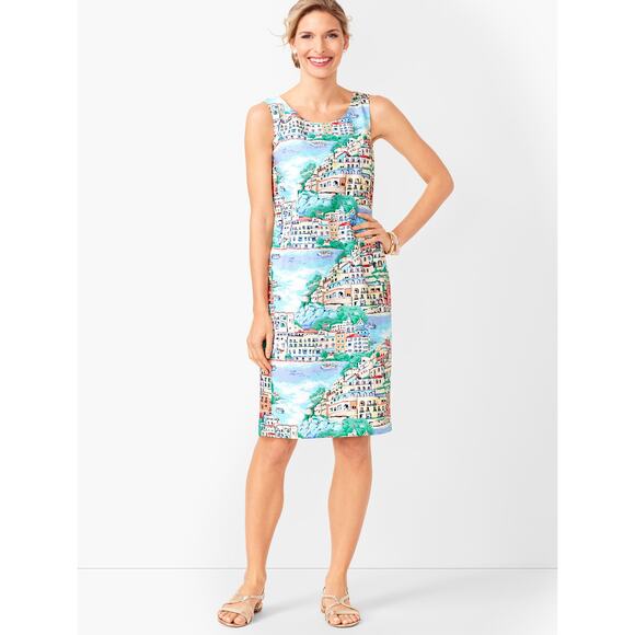 Talbots Plus Sleeveless Scenic Village Shift Dress White Greek Isle‎ Size 16P - Picture 1 of 12